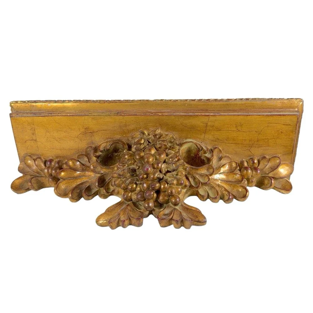 Vintage Florentine Gold Giltwood Wall Shelf Grapes Rococo Baroque Italian